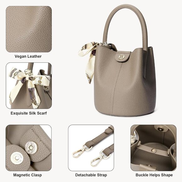 Vegan Leather Crossbody Bags for Women Bucket Handbag - Picture 5 of 7